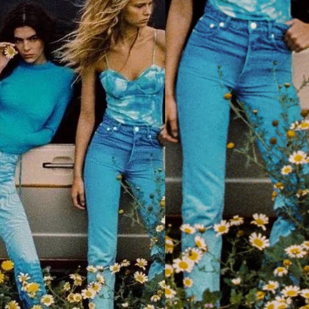 NWT ZARA Blue Ombré Straight Leg High Rise Fit Jeans, size US 10
